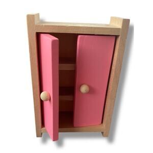 Wooden Dollhouse Miniature Armoire Cabinet Closet Pink 1:12 Scale